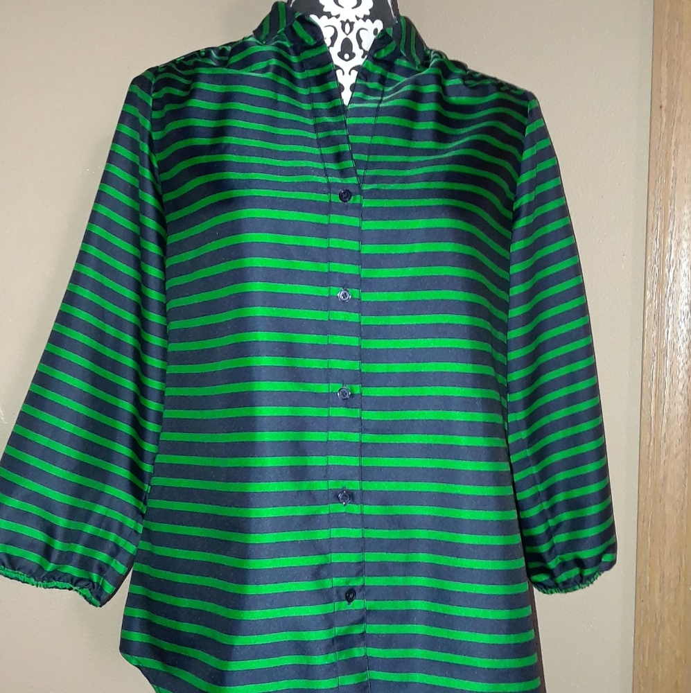 The Limited Green and Navy Blue Blouse
